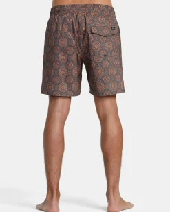 RVCA BARNES ELASTIC WAIST 17" BOARDSHORTS Red Earth Clearance