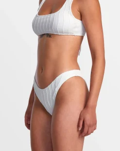 RVCA CHEVY GROOVES HIGH LEG FRENCH BIKINI BOTTOMS Whisper White Clearance