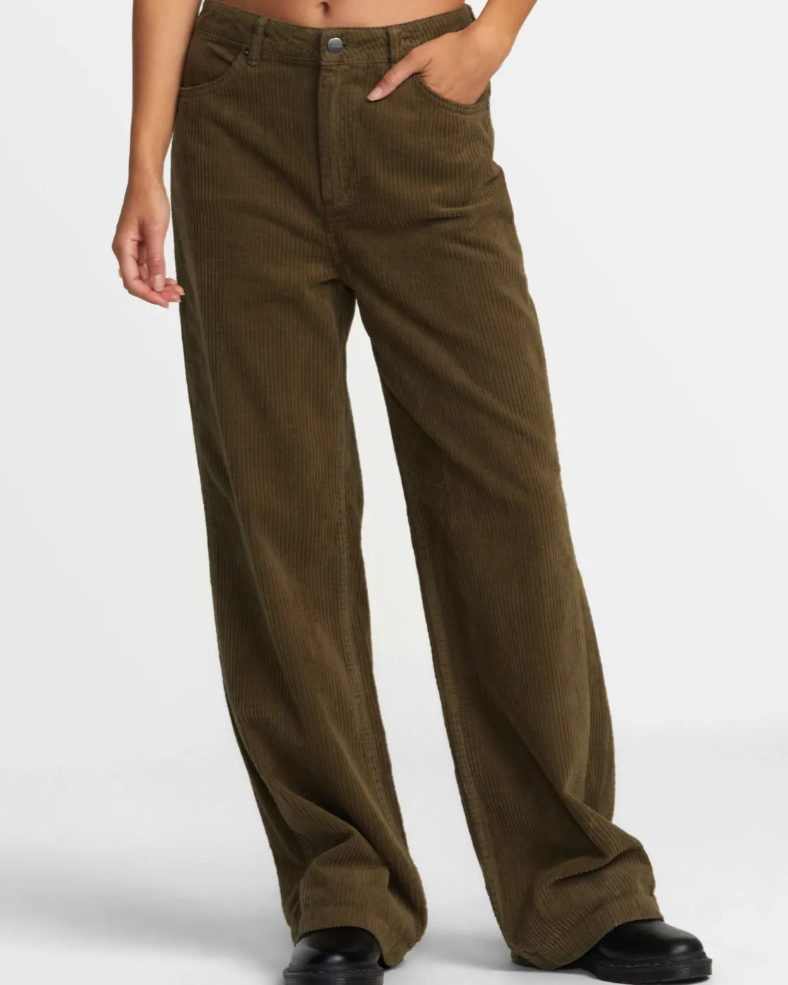 RVCA COCO CORDUROY WIDE LEG PANTS Dark Olive Hot