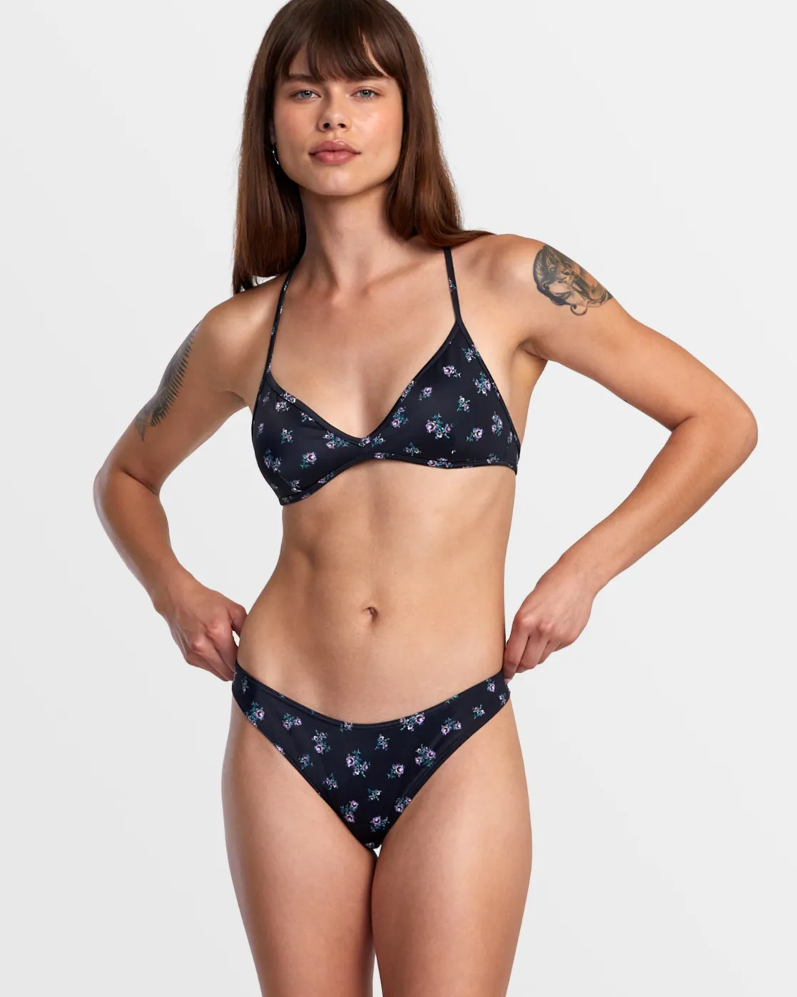 RVCA CONTEMPO HIGH LEG FRENCH BIKINI BOTTOMS Black Clearance