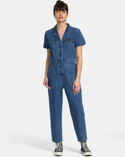 RVCA DAYSHIFT DENIM JUMPSUIT Blue Rinse Best