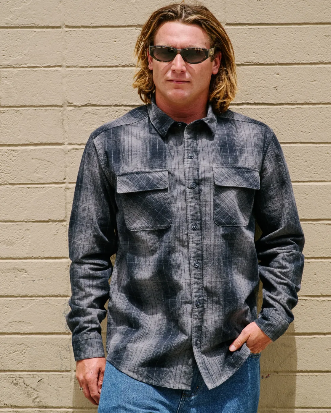RVCA DAYSHIFT FLANNEL LONG SLEEVE TOP Smoke Clearance