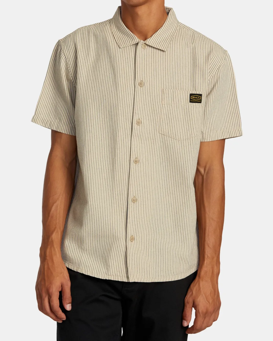 RVCA DAYSHIFT STRIPE II SHORT SLEEVE SHIRT Latte Discount