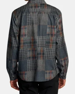 RVCA FREEMAN CORD PRINT LONG SLEEVE SHIRT Navy Marine Hot