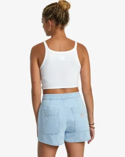 RVCA GOLDIE DENIM SHORTS Light Vintage Wash Clearance