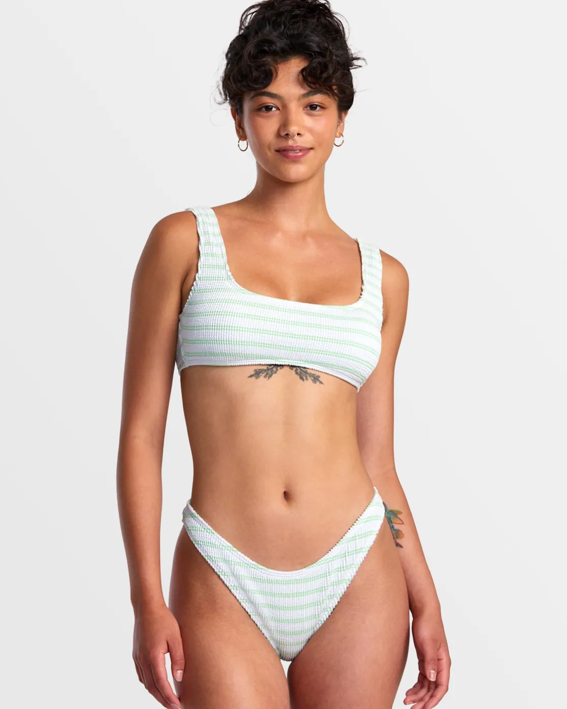 RVCA GROOVES STRIPE LACEBACK BRALETTE BIKINI TOP Whisper White Outlet