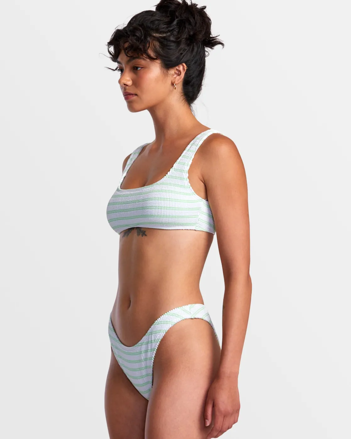 RVCA GROOVES STRIPE LACEBACK BRALETTE BIKINI TOP Whisper White Outlet