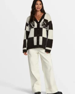 RVCA HERE WE ARE CARDIGAN SWEATER Chocolate Torte Clearance