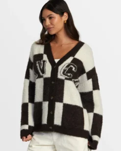 RVCA HERE WE ARE CARDIGAN SWEATER Chocolate Torte Clearance
