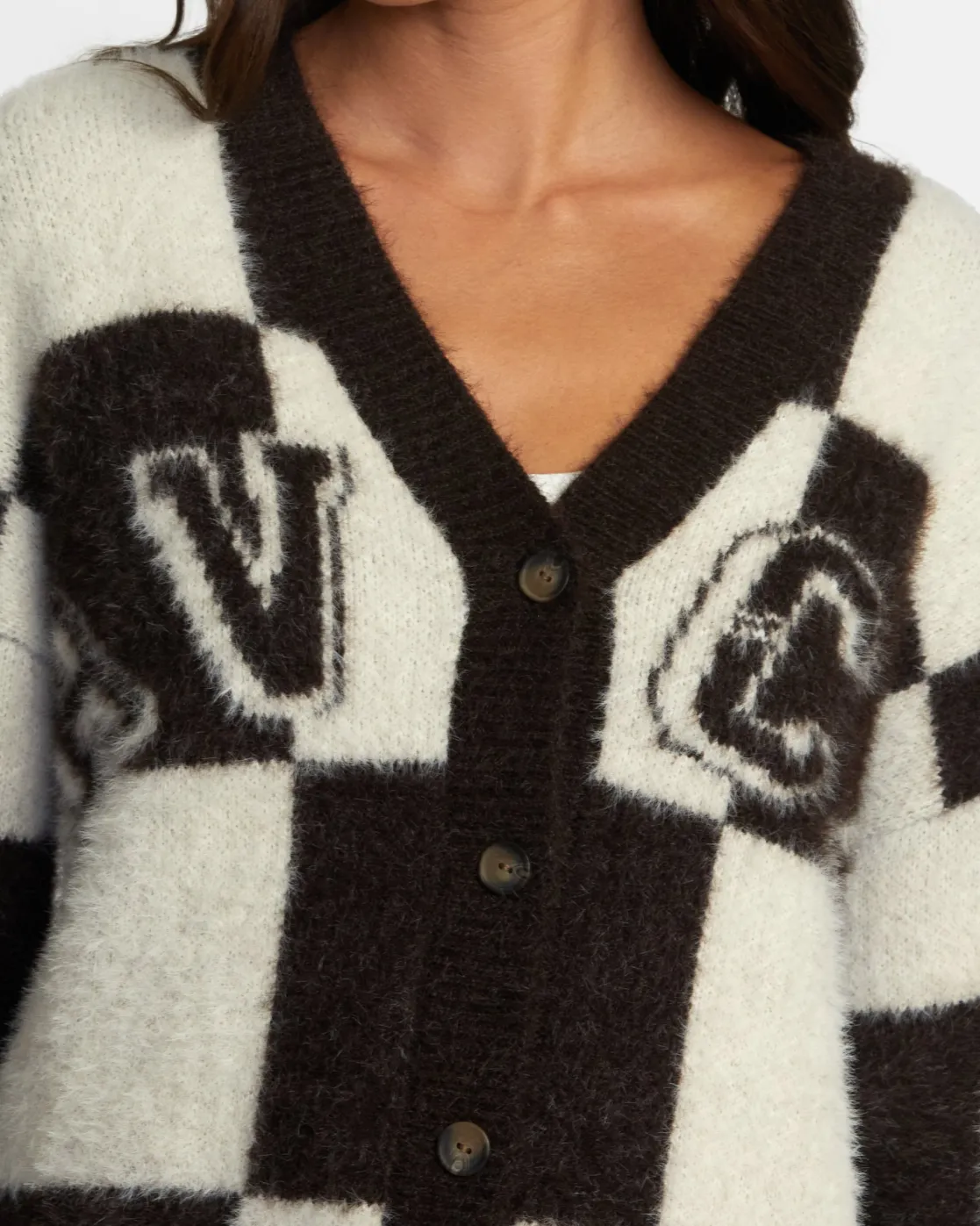 RVCA HERE WE ARE CARDIGAN SWEATER Chocolate Torte Clearance