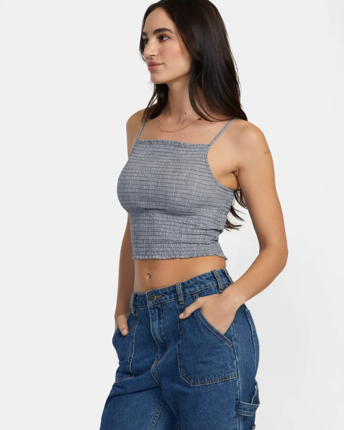 RVCA HOUNDSTOOTH REVIVAL CROPPED TANK TOP Blue Grey Online