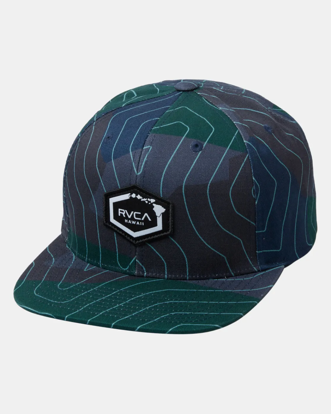 RVCA ISLAND HEX SNAPBACK HAT Hawaii Topo Camo Discount