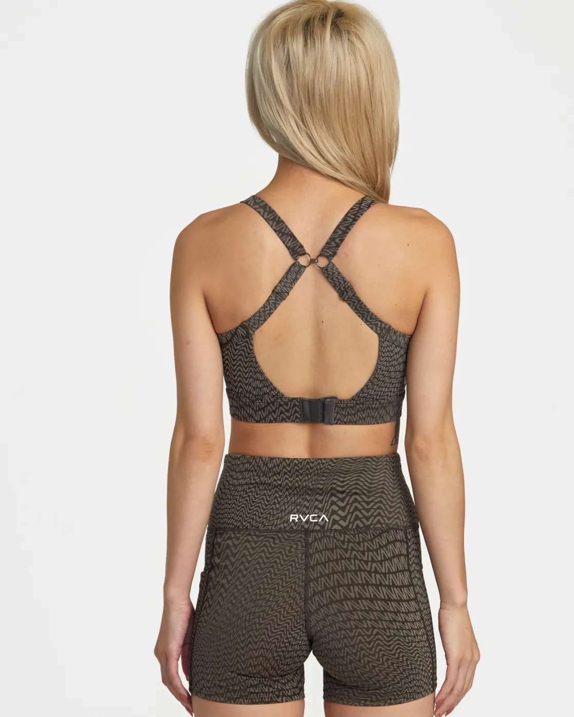 RVCA JACQUARD HIGH IMPACT BRA Va Warp Chocolate Sale