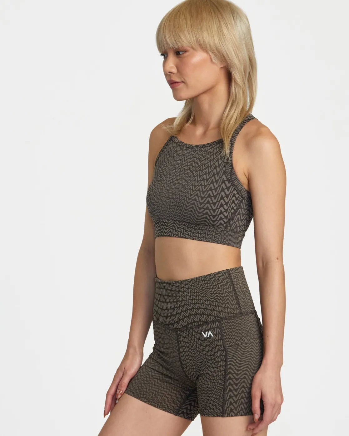 RVCA JACQUARD HIGH IMPACT BRA Va Warp Chocolate Sale