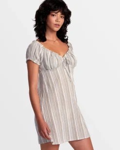 RVCA LEILAH STRIPED MINI DRESS Dark Khaki Sale