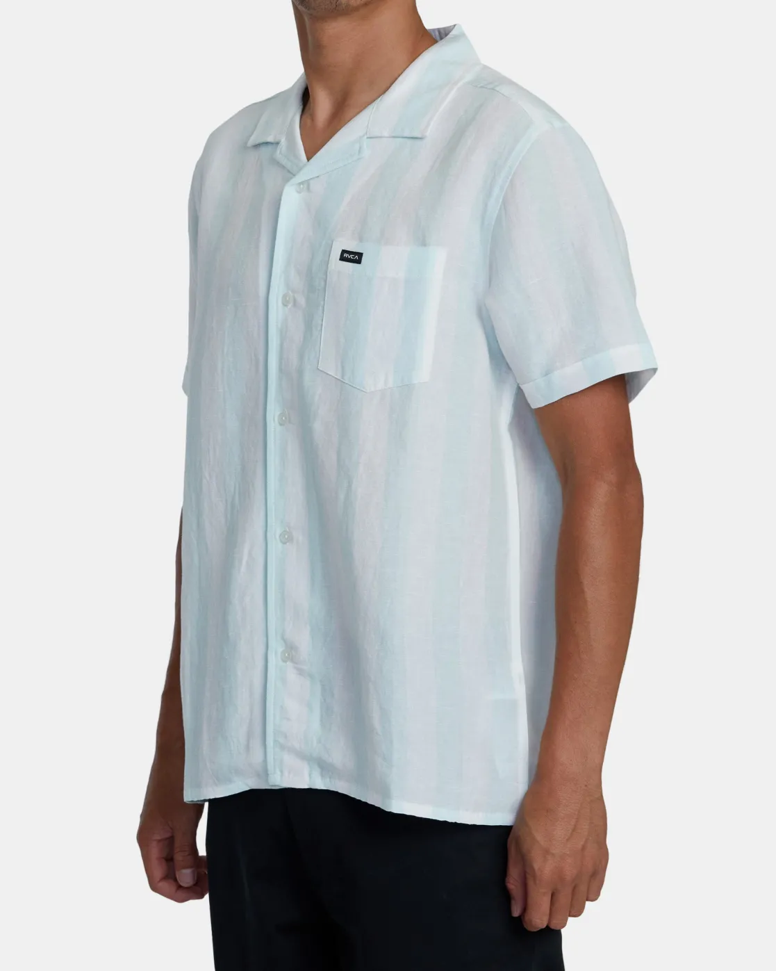 RVCA LOVE STRIPE SHORT SLEEVE SHIRT Light Blue Hot