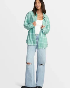 RVCA MABLE FLANNEL LONG SLEEVE SHIRT Green Haze Discount