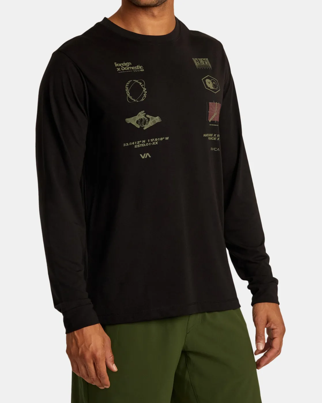 RVCA MULTI GRID LONG SLEEVE TEE Black Outlet