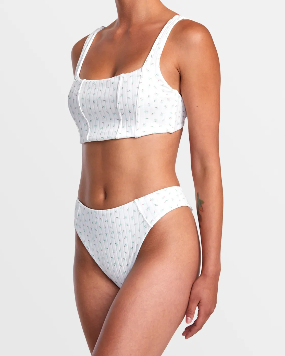 RVCA POINTE HIGH RISE CHEEKY BIKINI BOTTOMS White Sale