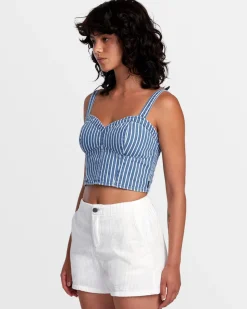 RVCA PORTIA DENIM CROP TOP Washed Indigo New