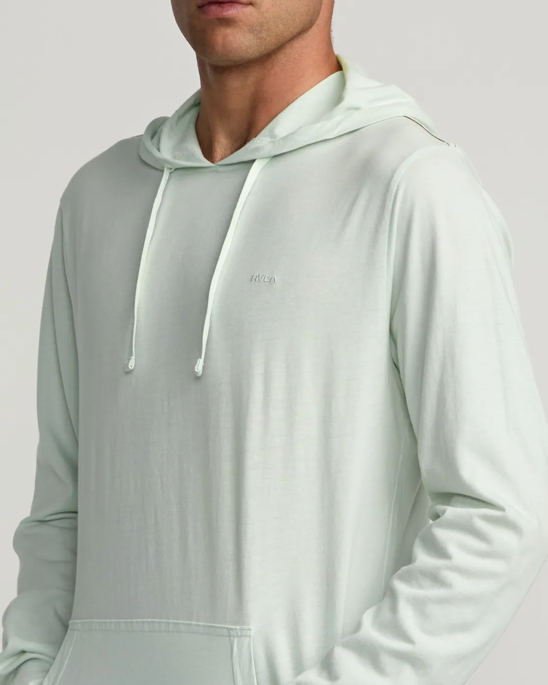 RVCA PTC PIGMENT HOODED LONG SLEEVE TEE Light Blue Discount