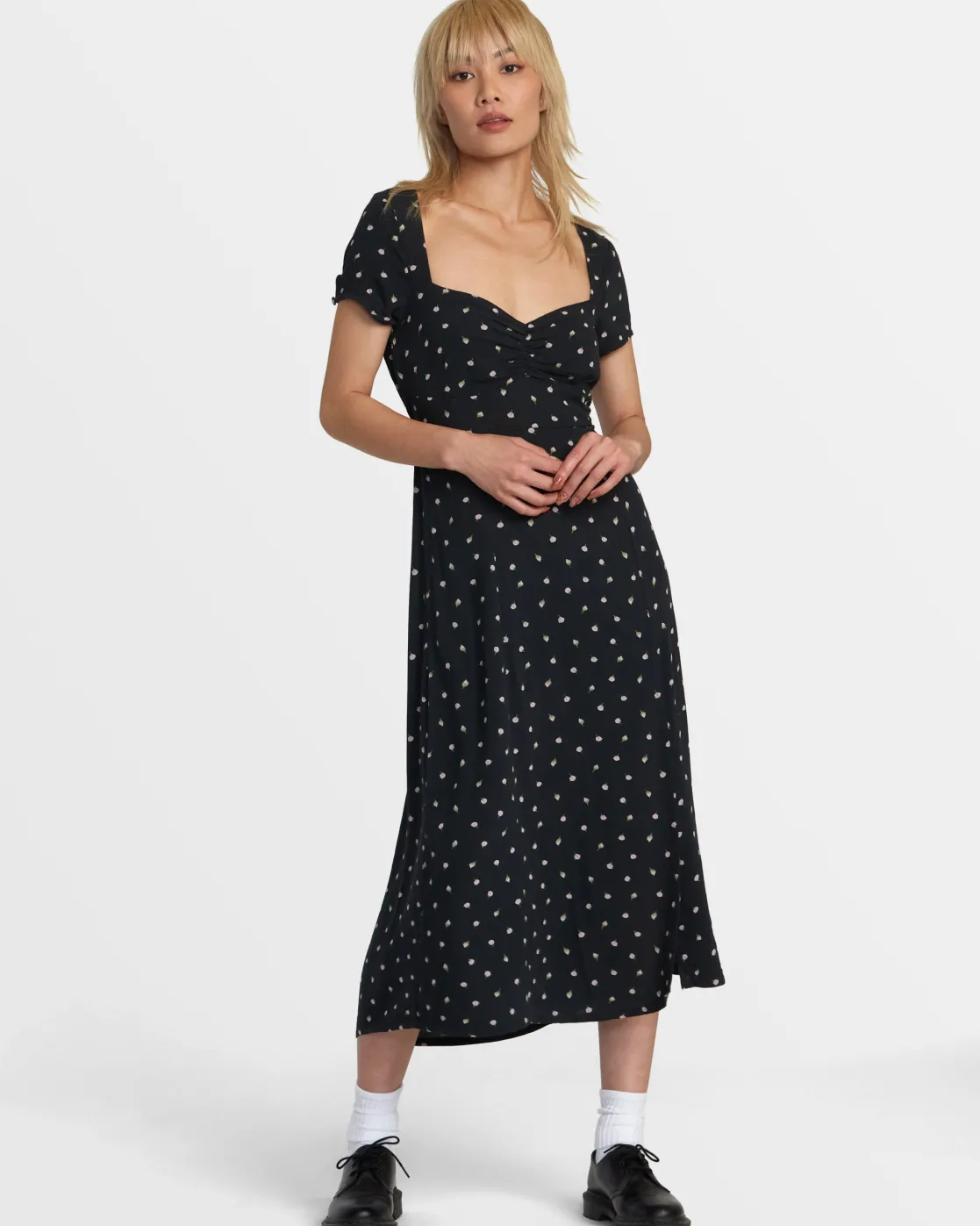 RVCA SECRETS MIDI DRESS Peach Whip Clearance