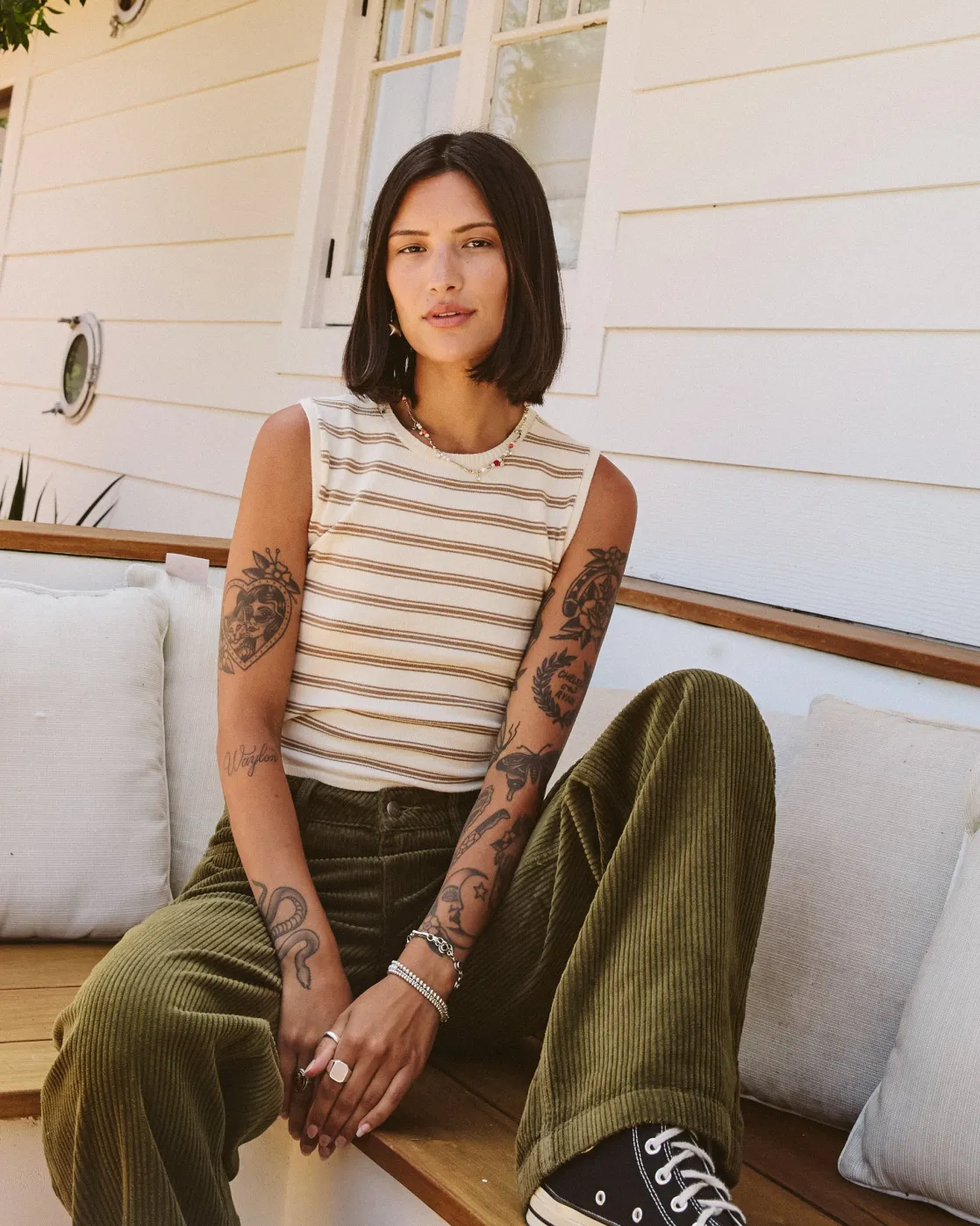 RVCA SELECTS SHIVER SWEATER TANK CREW NECK SWEATER Latte Online