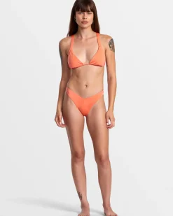 RVCA SOLID SHIMMER V-FRONT FRENCH BIKINI BOTTOMS Fusion Coral Best