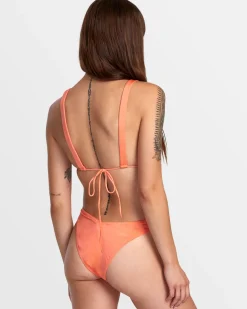 RVCA SOLID SHIMMER V-FRONT FRENCH BIKINI BOTTOMS Fusion Coral Best