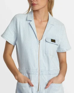 RVCA SPRING SHIFT WORKWEAR JUMPSUIT Blue Hickory Clearance