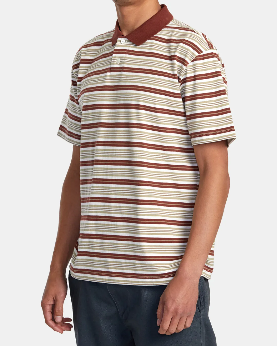 RVCA UPTOWN STRIPE POLO SHORT SLEEVE POLO SHIRT Antique White Outlet