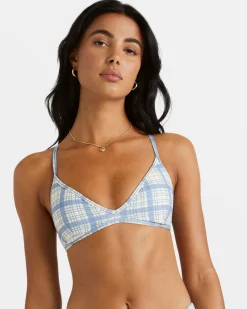 RVCA VINTAGE PLAID TRI CROSSBACK BIKINI TOP Coronet Blue Clearance