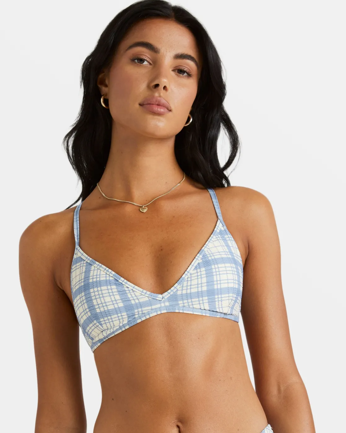 RVCA VINTAGE PLAID TRI CROSSBACK BIKINI TOP Coronet Blue Clearance