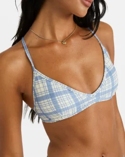 RVCA VINTAGE PLAID TRI CROSSBACK BIKINI TOP Coronet Blue Clearance